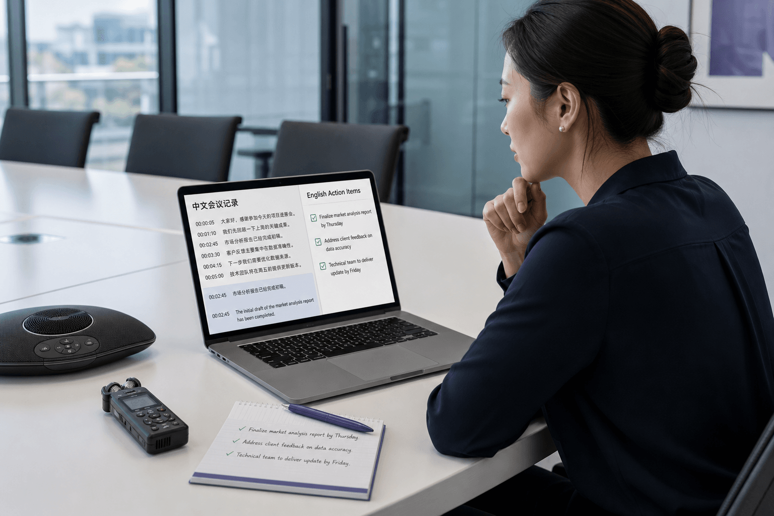 Chinese business meeting transcript organized into English action items