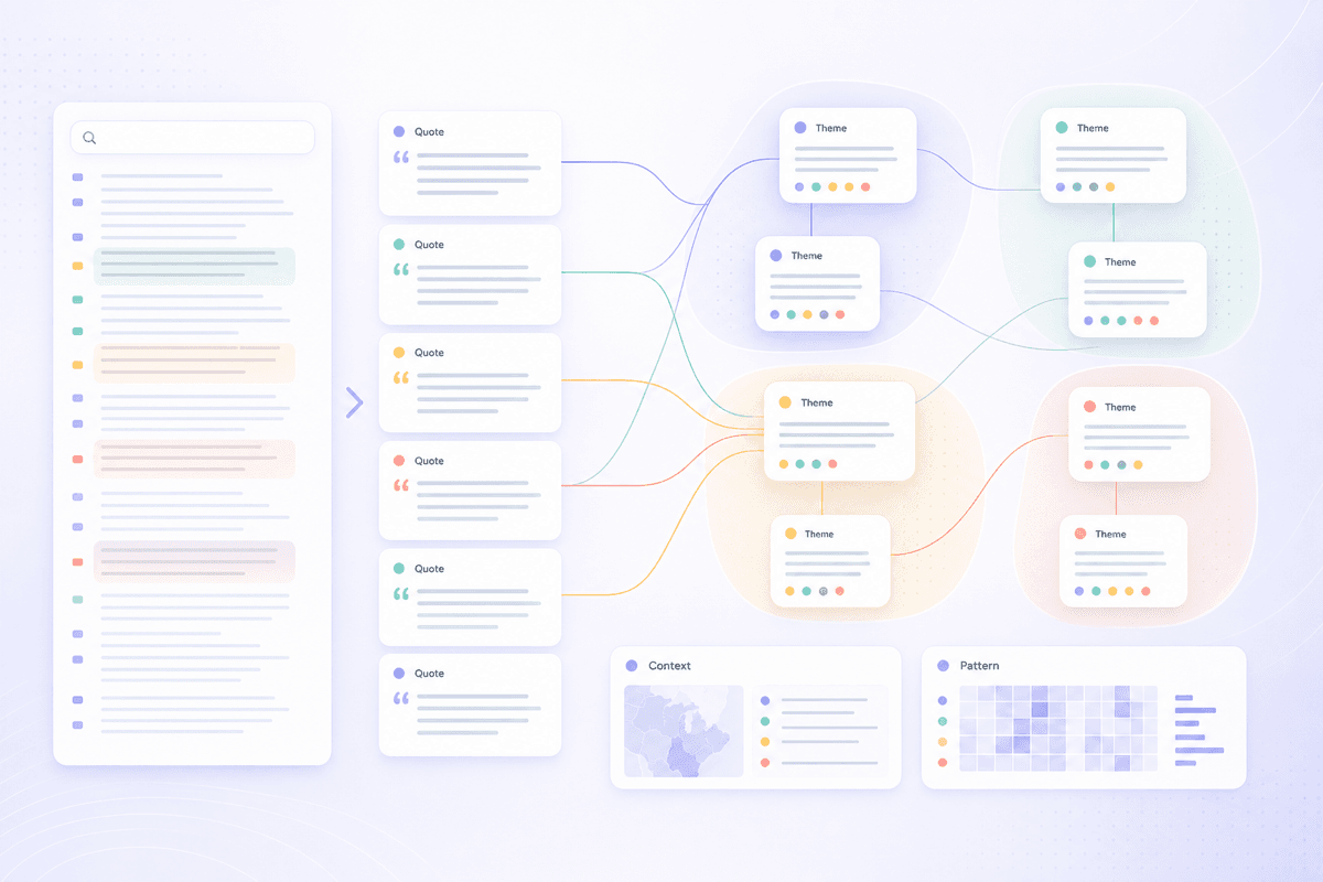 Research interview transcript organized into themes and participant responses