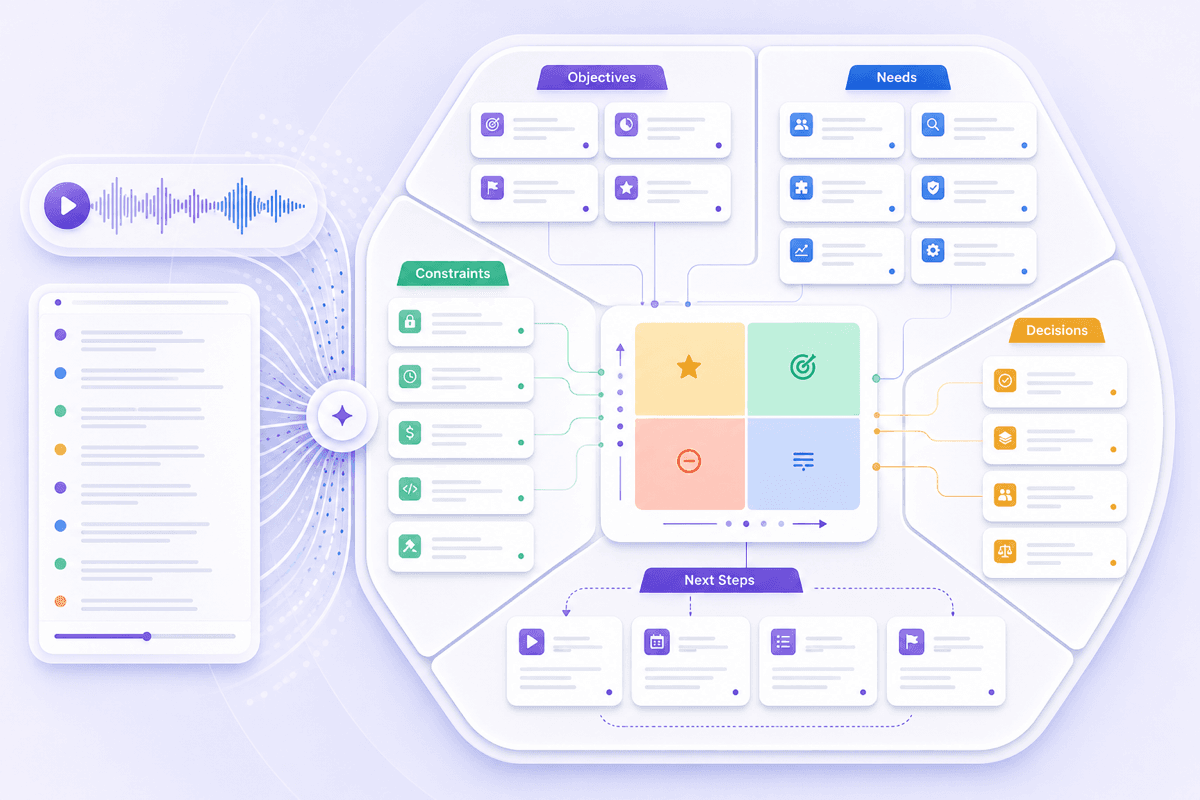 Client discovery call transcript showing requirements and next steps