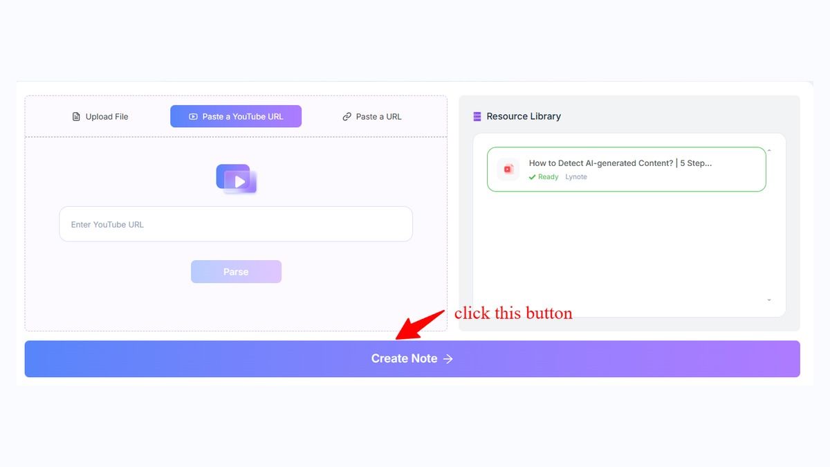Lynote Video to Text step 2 create note
