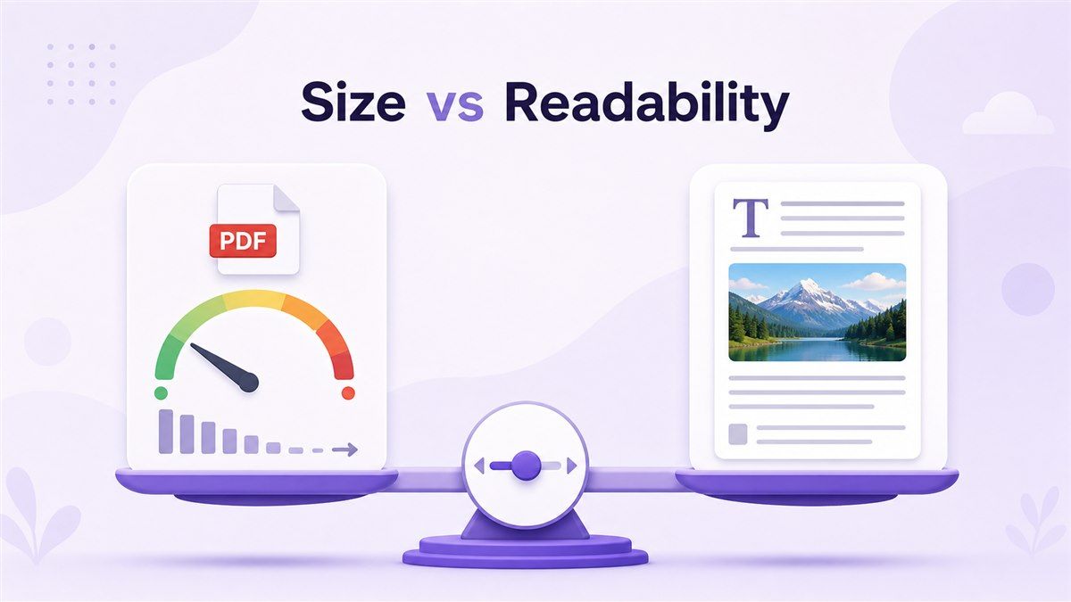 PDF compression size versus readability illustration