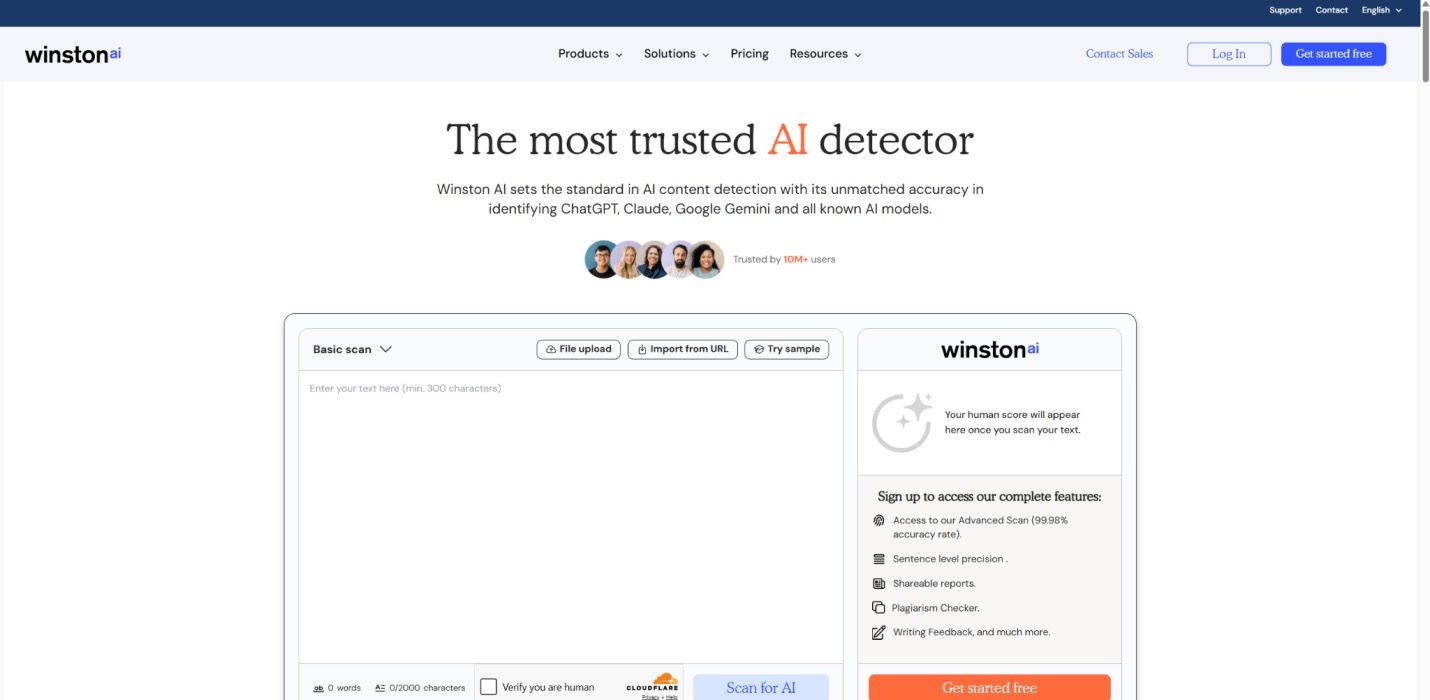 Captura de pantalla del detector de imágenes de IA de Winston AI