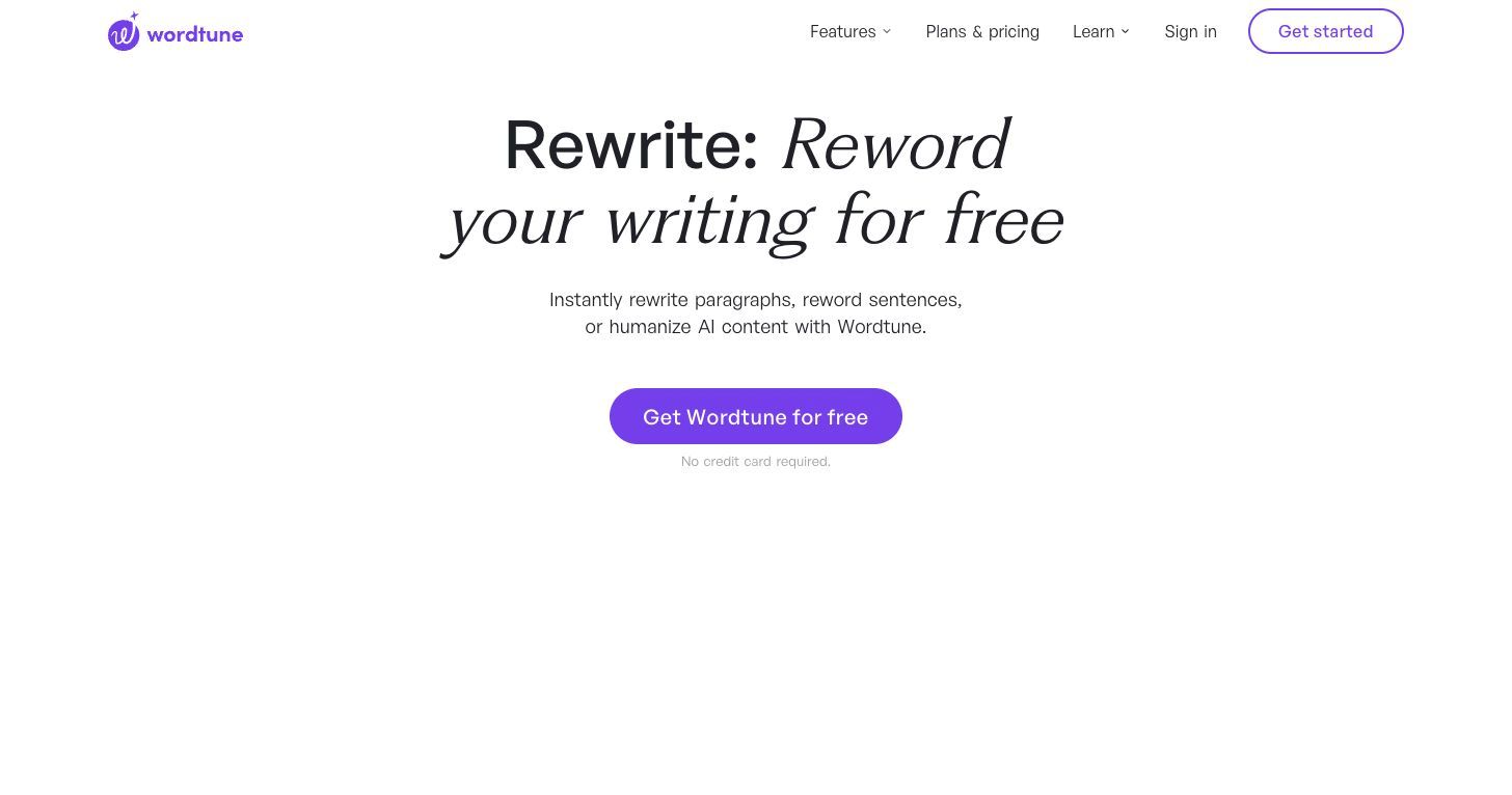 Wordtune rewrite tool page