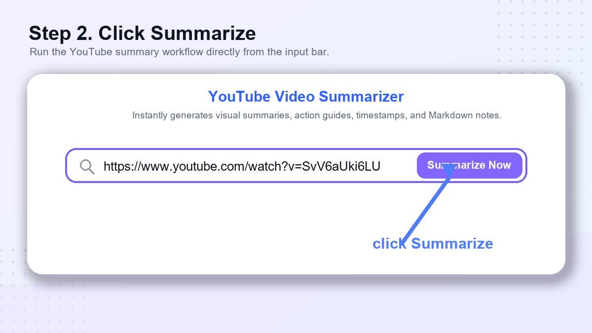Lynote YouTube Summary step 2 click Summarize Now
