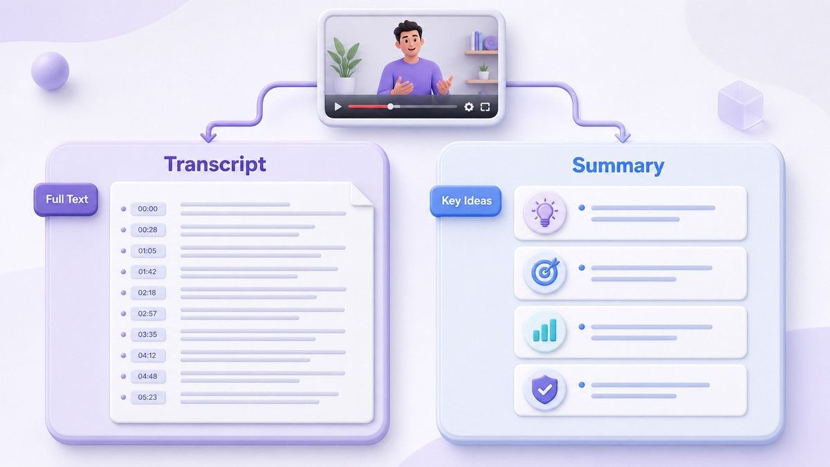 YouTube transcript versus summary workflow comparison