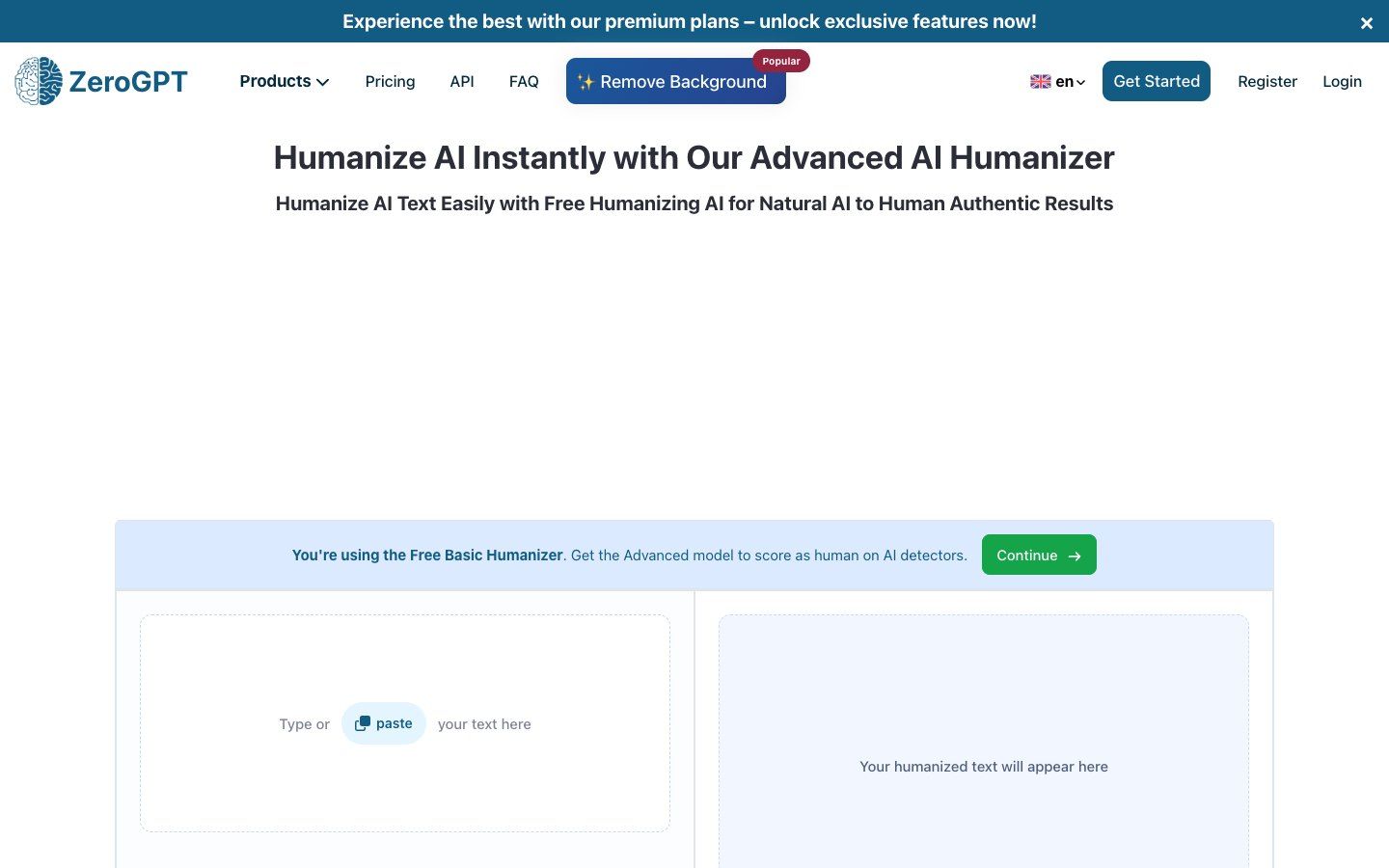 ZeroGPT AI Humanizer araç arayüzü