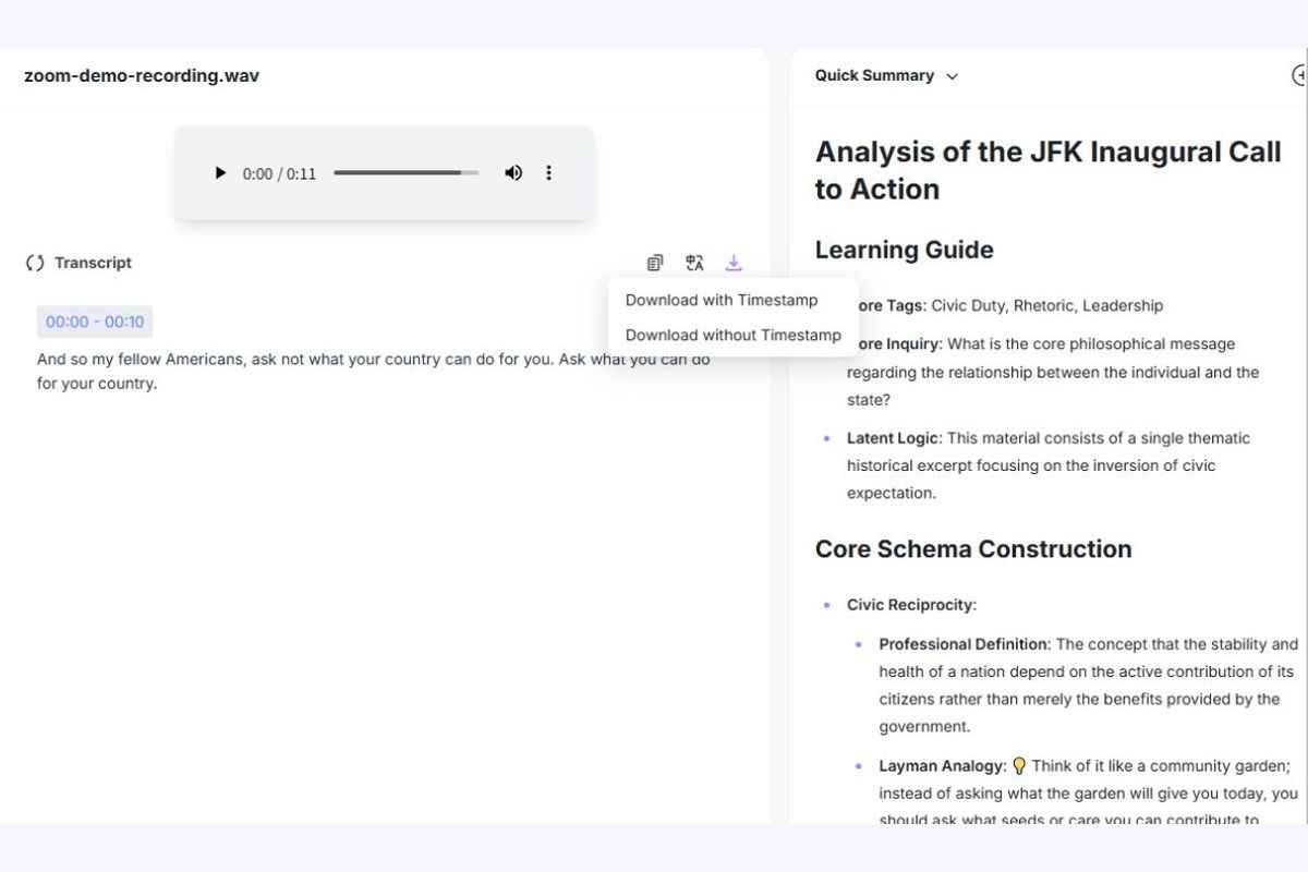 transcribir grabación de zoom a texto - exportar transcripción y editar notas